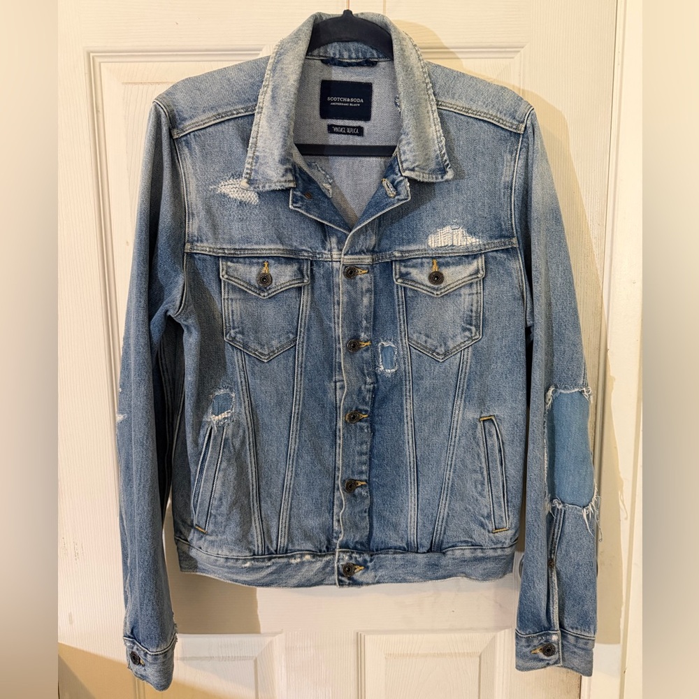 Scotch & Soda Distressed Denim Jacket Mens Medium Vintage Wash